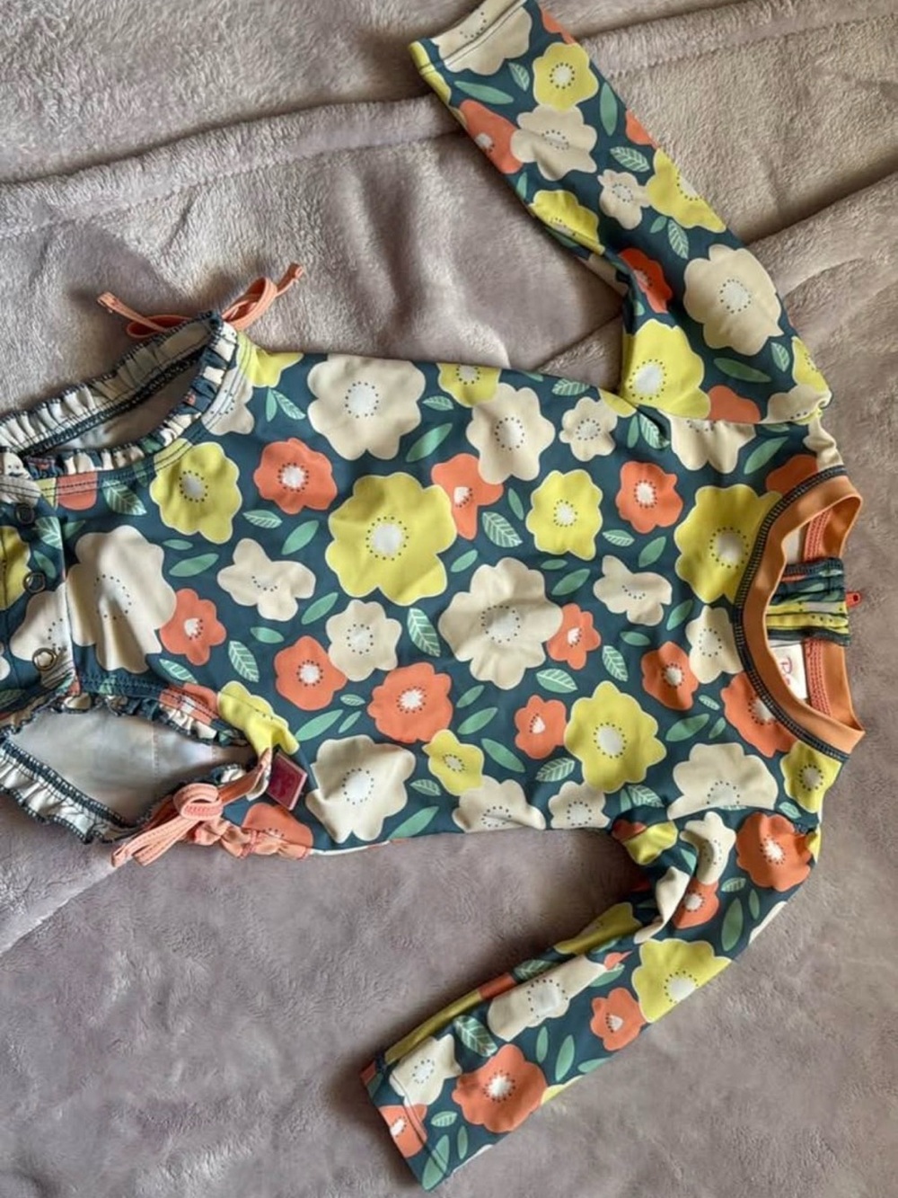 RuffleButts Floral Long Sleeve Swimsuit